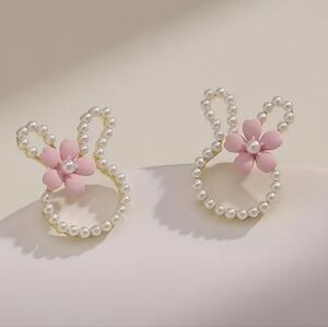 Elegant Pink Rabbit Floral Pearl Earrings